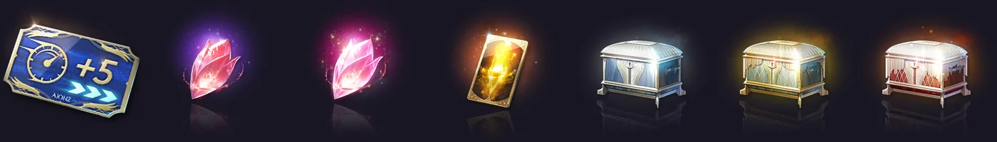 七個新的物品圖示：一張 Early Access 門票、奧術水晶與獎勵寶箱